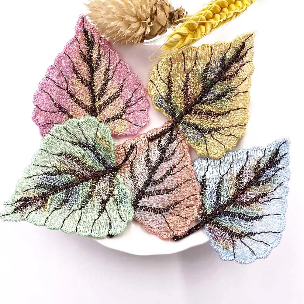 New Colorful Leaf Embroidered Clothes Patchs Wedding Sewing Applique for DIY Headwear Hat Decor Accessories Craft