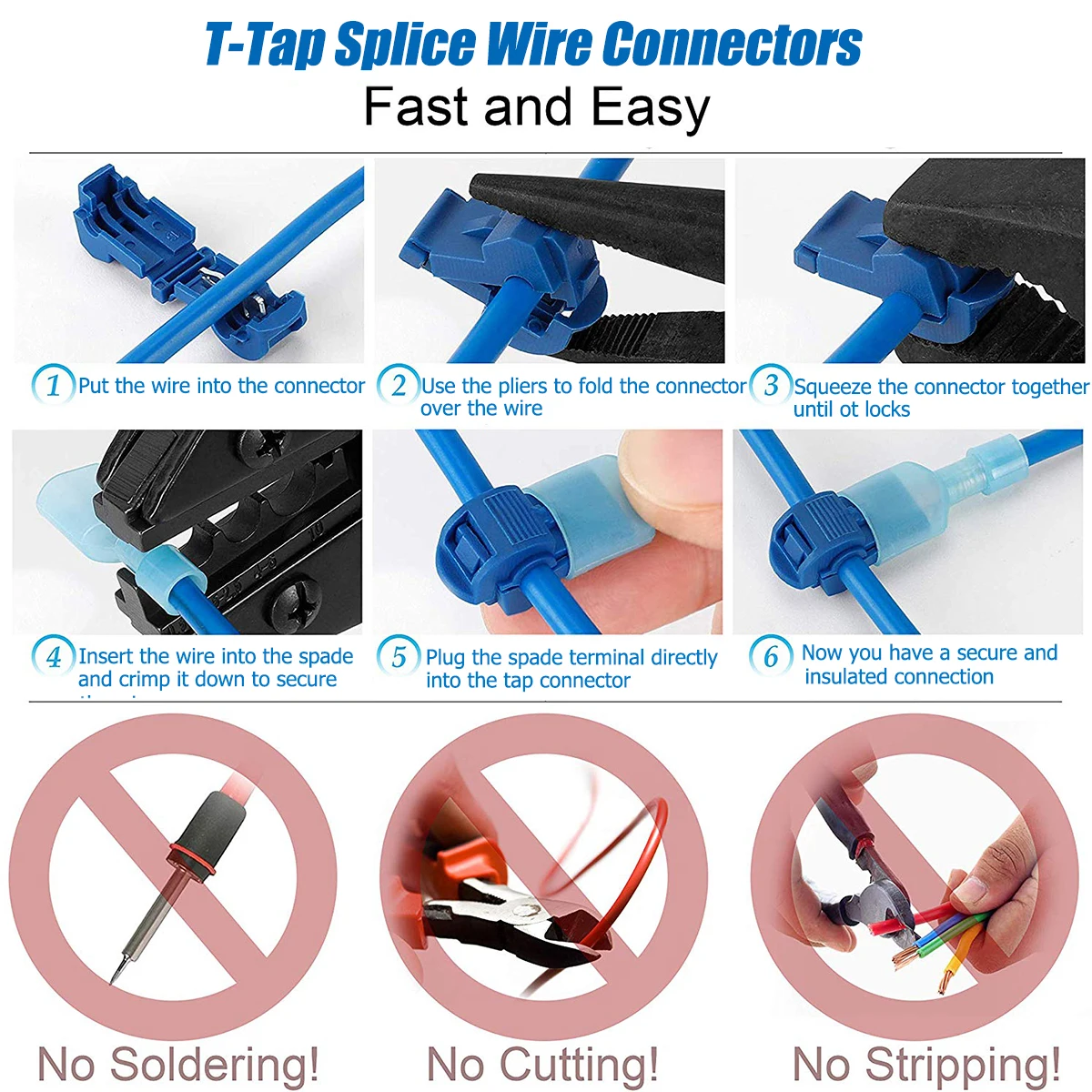 30Pcs T-Tap Elektrische Draht Anschlüsse Terminals Selbst-Strippen Schnell Splice Connectors Isolierte Männlichen Schnell Trennen Terminal – Detail 3