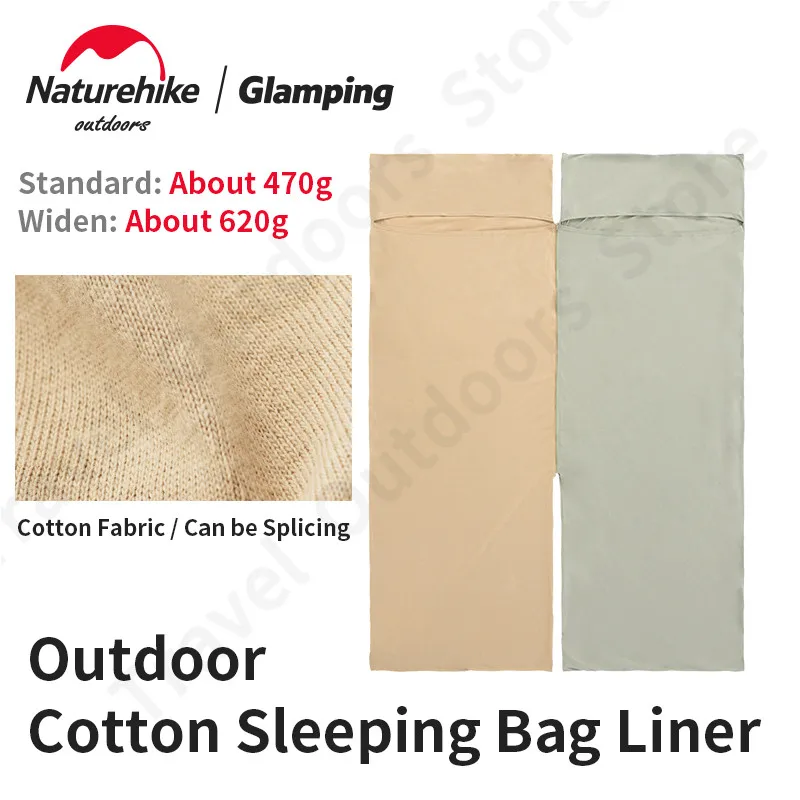 Naturehike Ultralight 470g Sleeping Bag Cotton Liner Splicing With Pillowcase Portable Camping Travel Hotel Anti Dirty 210x100cm