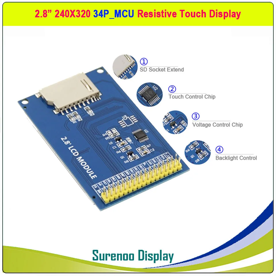 2.8 inch 240*320 34P_8/16 Bit MCU Parallel XPT2046 Resistive Touch ILI9341 TFT LCD Module Display Screen Panel