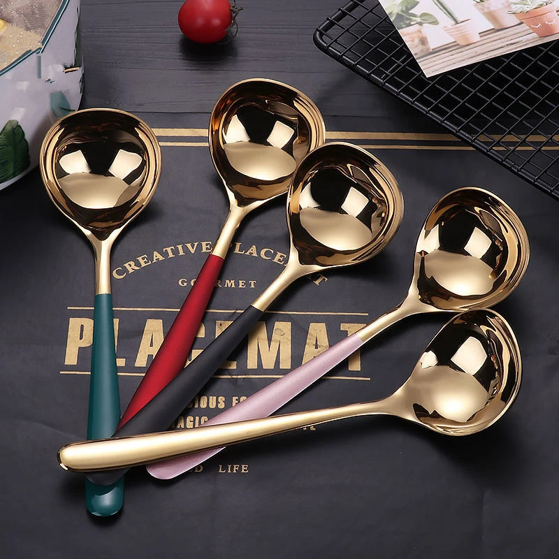 1PC Korean Stainless Steel Thicken Soup Spoon Creative Deepening Long Handle Hotel Hot Pot Scoop Home Kitchen Cooking Utensil