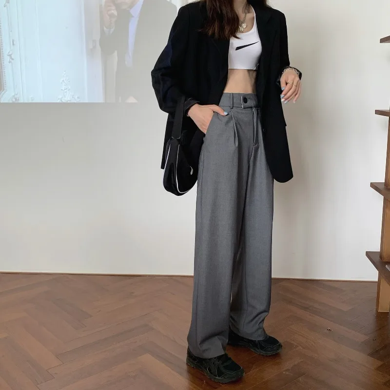 

Whcw Cgdsr High Waist Straight Wide Leg Fashion Solid Autumn Office 2020 Loose Trousers Women Casual Winter Korean Suit Pant