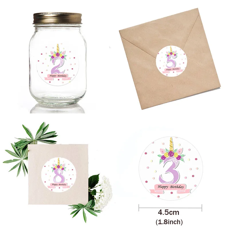 Unicorn Birthday Round Seal Sticker Adhesive Paper Stickers For Party Number Stickers Homemade Bakery Gift Packaging DIY Decor