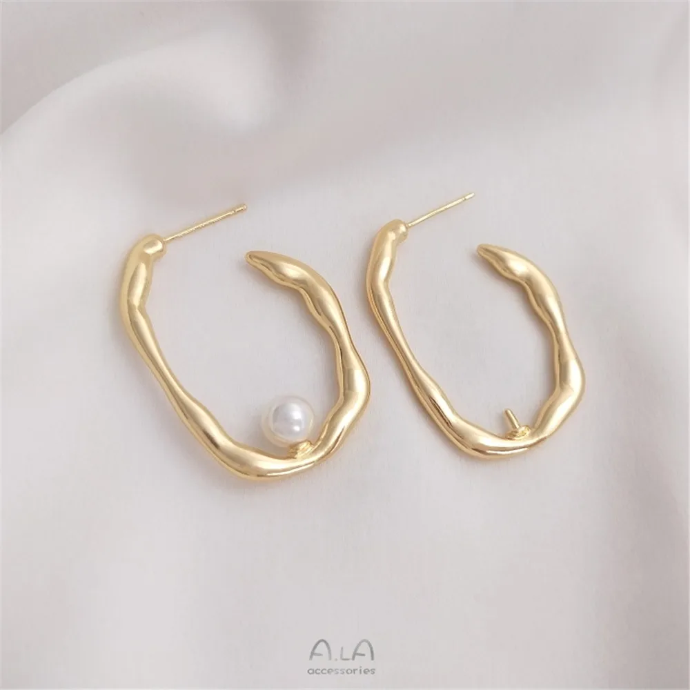 14K Gold Plated Irregular U-shaped pearl stud with half hole needle diy earpiece