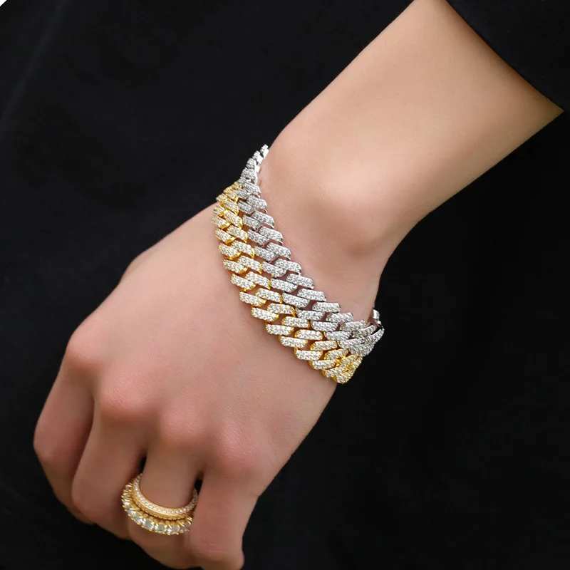 

Ширина 12 мм в стиле хип-хоп AAA с кубическим цирконием, блестящие ледяные квадратные кубинские браслеты-цепочки в стиле Майами для мужчин и женщин, ювелирные изделия в стиле рэпер