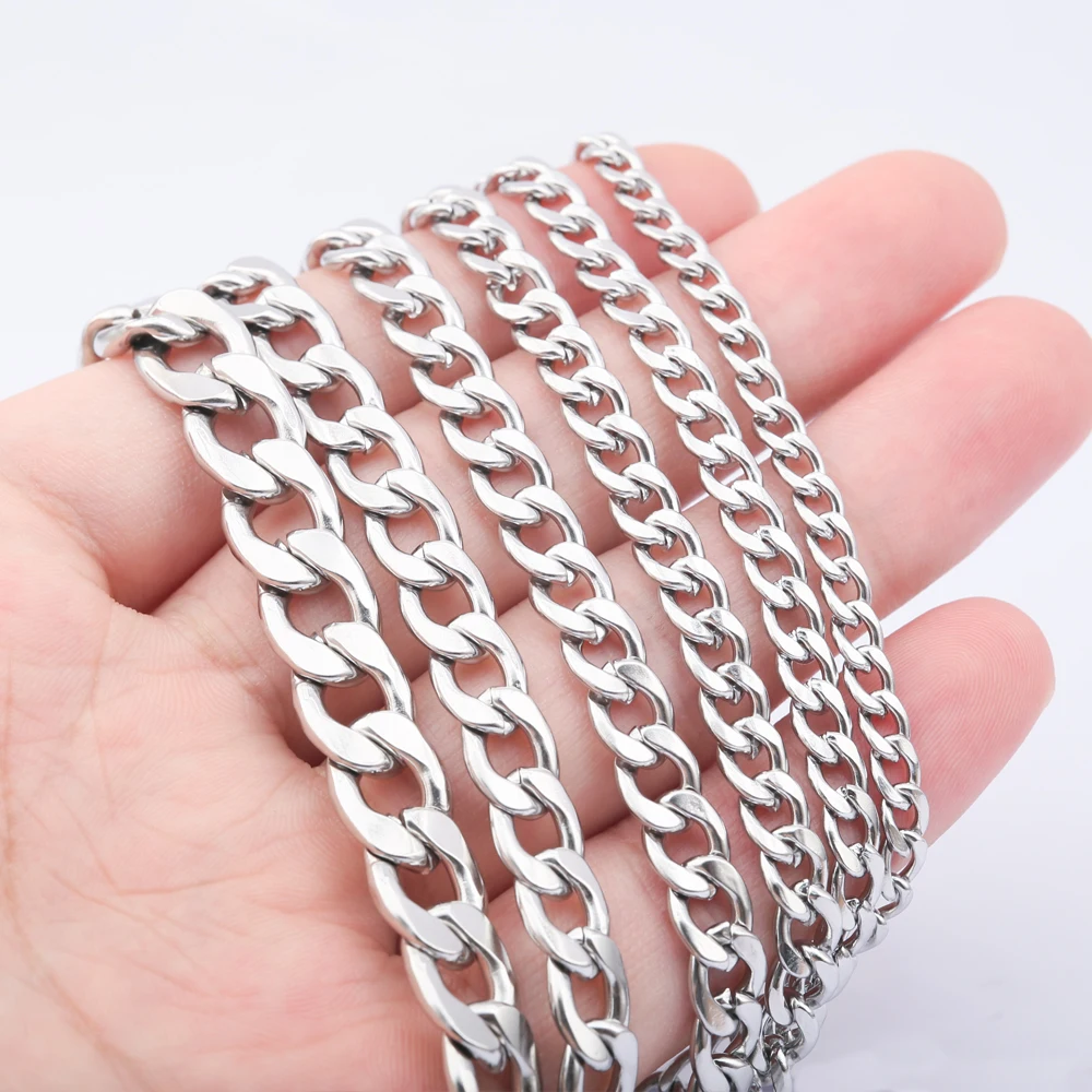 

Stainless Steel Curb Link Chains Men Choker NecklaceDiy Bracelet Findings 4/5/6/7/8/10mm Chain Supplies for jewelry Components