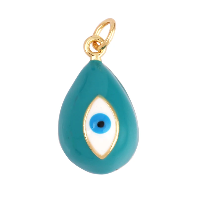 Evil Eye Tropfen-Emaille-Charm, neonrosa, orange, türkis, blaues Öl, tief ausgeschnitten, echt vergoldet, Halskette, Armband, Anhänger M09 M93 – Detail 34