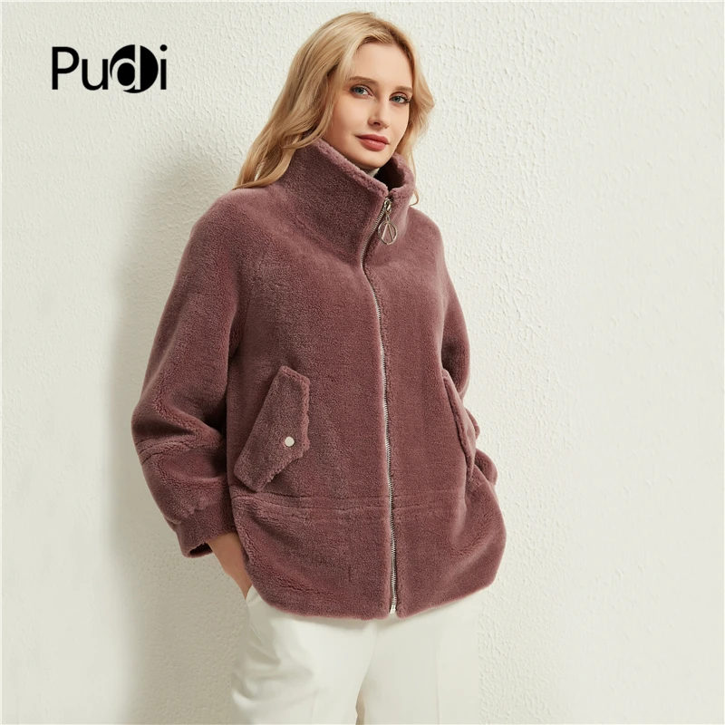 Pudi Women Real Wool Fur Coat Jacket Female Winter Sheep Fur Jackets Coats Parka Trench H985-A