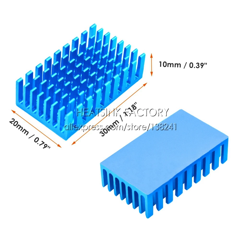 30x20x10mm Blue Aluminum Heat Sink Cooler Radiator Heatsink With Thermal Conductive Heat Transfer Double Sided Tape