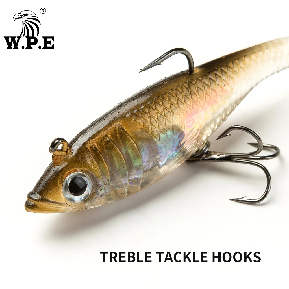 W.P.E-Leurre souple avec tête plombée, appât Élde type poisson nageur avec hameçon simple et triple, 8/10/12/14cm, 1 pièce