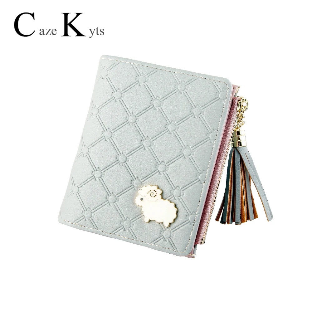 The new wallet ladies short cartoon coin purse Korean version of the wallet lamb tassel small wallet tide