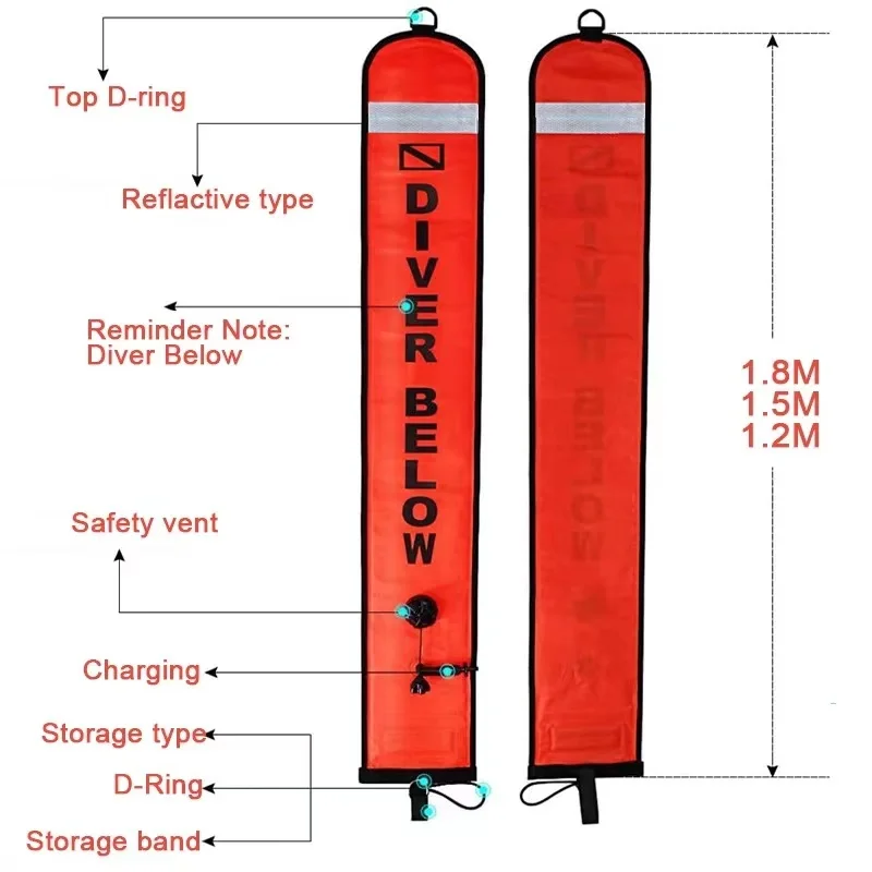 DIVE1.5m*1.5M Buoy Three ways to inflate Safety Inflatable Scuba Diving SMB Surface Signal Marker Buoy Accessory Drop Shipping