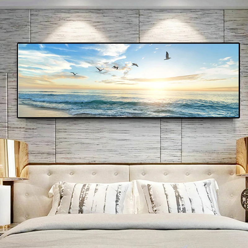 Natural Sea Beach Flying Birds Landscape Posters and Prints Canvas Painting Wall Art Picture Living Room Home Decor No Frame