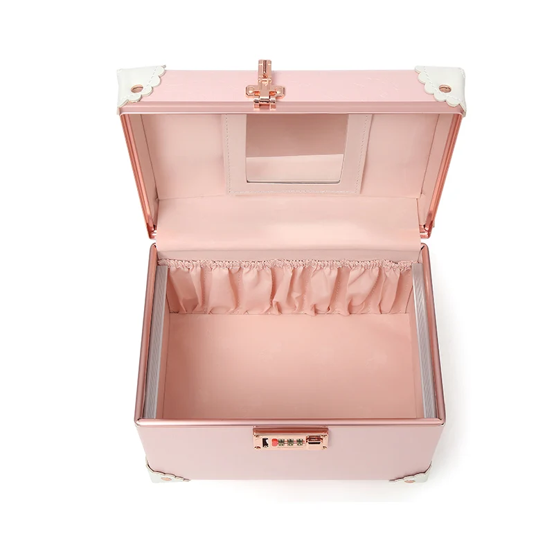 Women\'s Makeup Artist Beauty Vanity Case Storage Organizer Box Password Pink Suitcase Professional Cosmetic Bag Customized