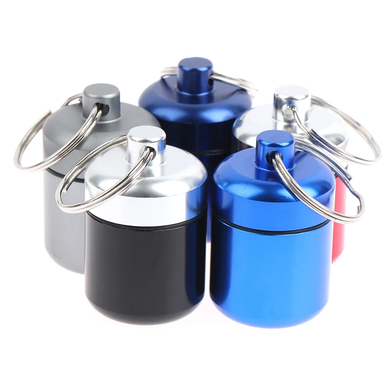 1pc Waterproof Aluminum Pill Box Medicine Case Container Bottle Holder Keychain Carabiner Outdoor Pill Case PillBox