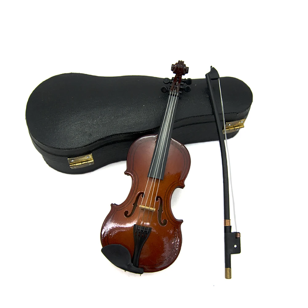 1Pcs Wooden Miniature Violin Model with Support and Case Mini Musical Instrument 1/12 Dollhouse 1/6 Action figure Accessories