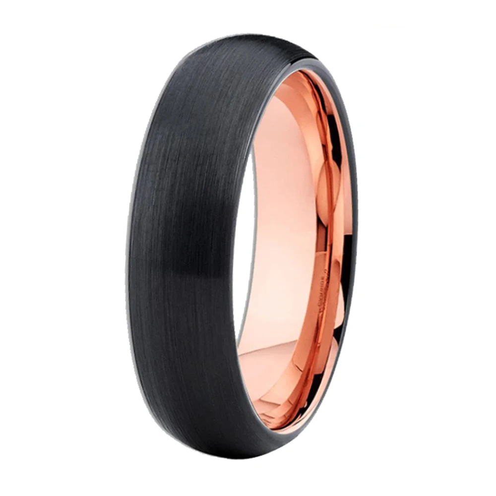 6mm/8mm Tungsten Ring for Men Women Matte Black With Rose Golden Dome Tungsten Rings Wedding Bands Free Custom Engrave Drop Ship