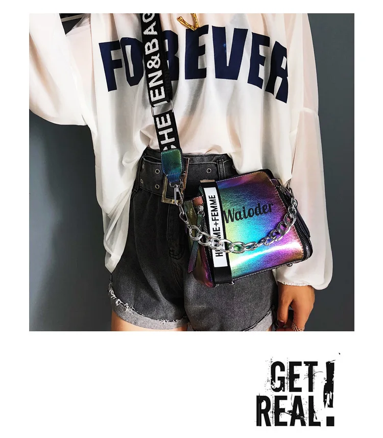 Girl Mini Gag Wave Korean Version Bright Versatile Chain 2023 New Zipper Handbag Women Fashion Broadband Shoulder Messenger Bag