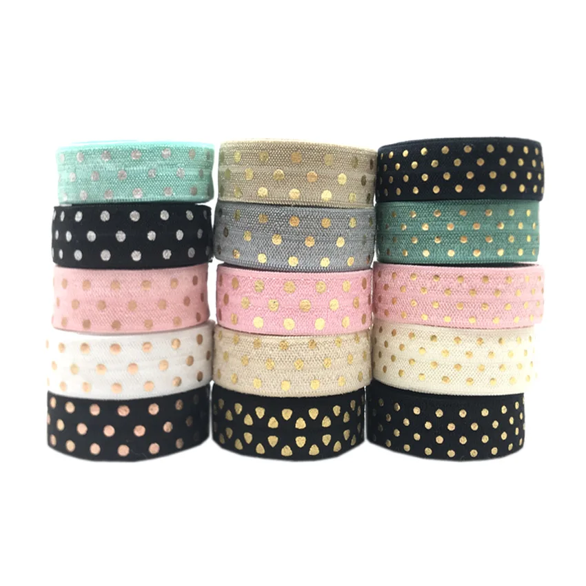 5Yard 15mm Big Polka Dot Metallic Foil Print Elastic Band Spandex Ribbon Sewing Trim Hand Bracelet Garment Accessories