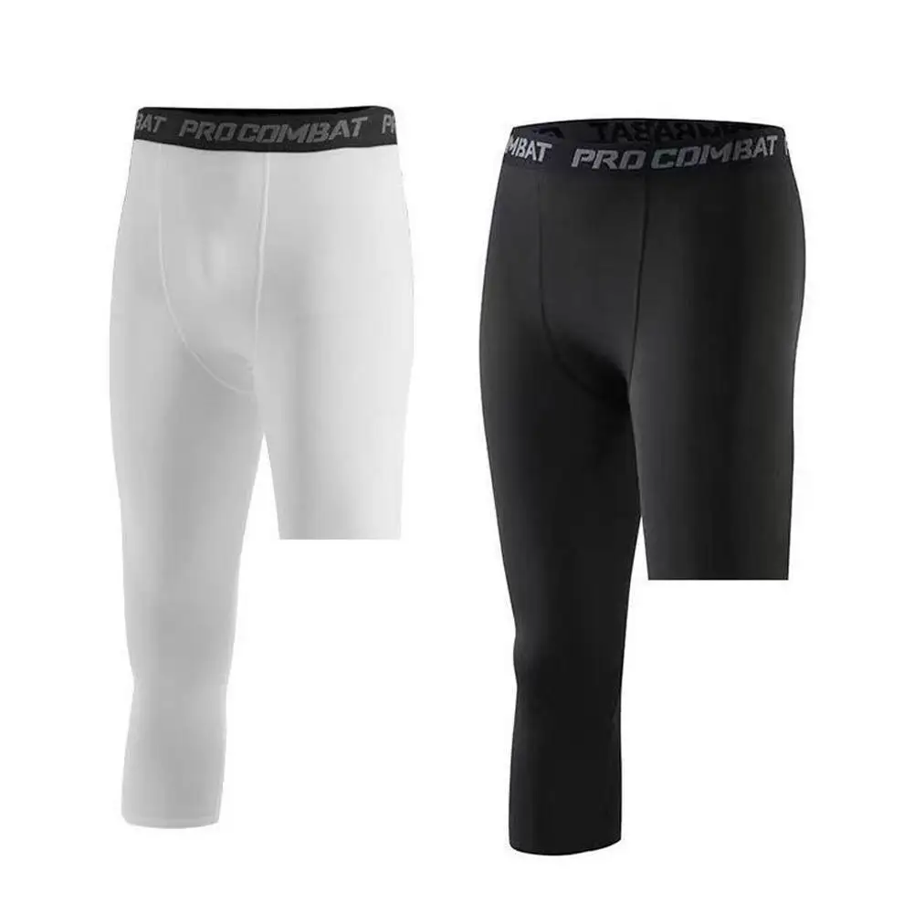 Pantalones ajustados de baloncesto para hombre, mallas de compresión recortadas de una pierna, pantalones deportivos para correr, Fitness,