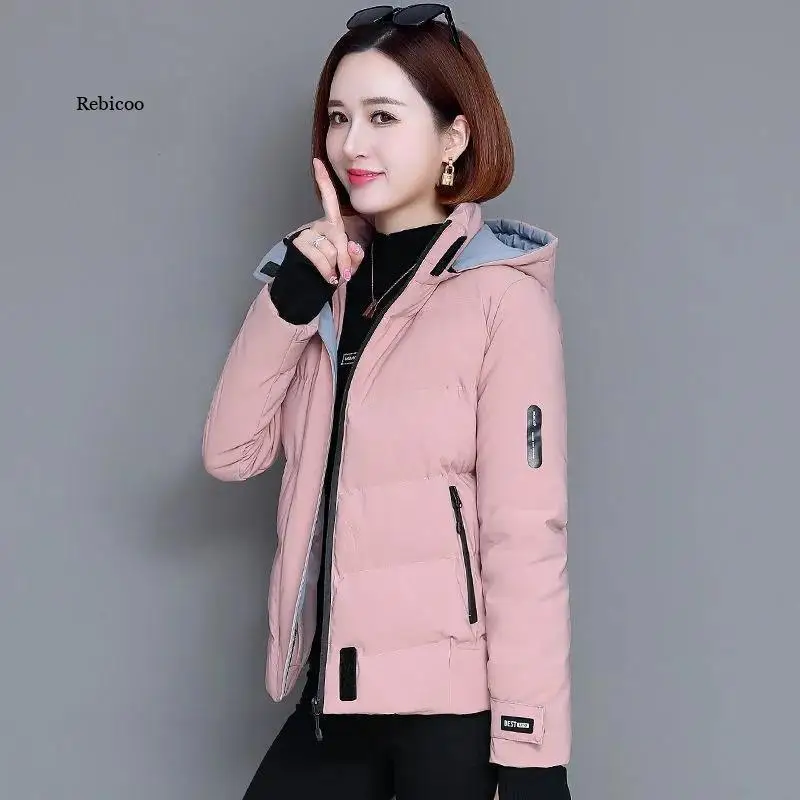 

Hooded Down Cotton Jacket Autumn Winter New Women Short Padded Jackets Plus Thick Zipper Overcoat Parka Outwear Female Coat