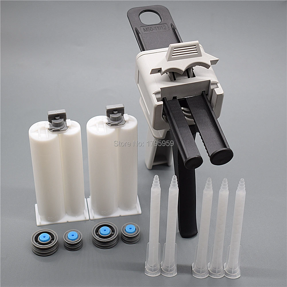 Pistola per colla 50ml AB pistola per colla epossidica 1: 1 pistola per calafataggio adesiva con ugello di miscelazione 5 pezzi e 2 pezzi 50ml 1: 1 cartuccia vuota a doppio barilotto