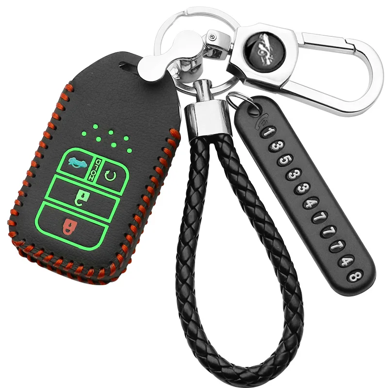 Leather car key case For Honda Civic Accord CRV Pilot HRV CXV Agreement Jade Crider Odyssey STEPWGN Elysion MPV smart key case