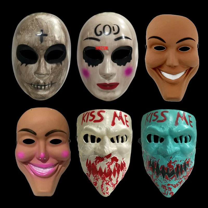 Hot New The Purge Mask God Cross Scary Halloween Masks Cosplay Party Prop Collection Full Face Resin Creepy Horror Movie Masque