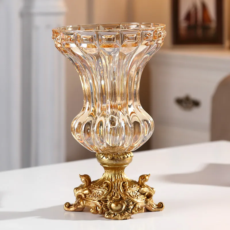 Crystal glass vase decoration living room dried flower flower arrangement coffee table decoration TV cabinet table water flower