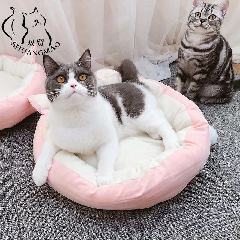 SHUANGMAO Winter Cat Basket Coral Fleece Bed for Kennel Pet House Small Dog Beds Home Outdoor Kitten Cute Chihuahua Pet Products