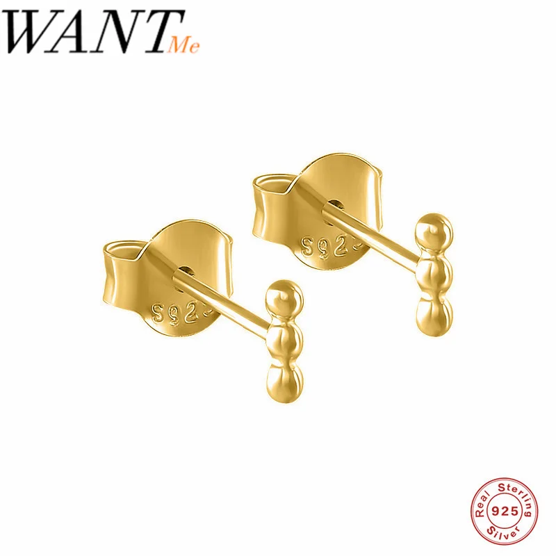 WANTME Pendientes de botón minimalistas con cuentas pequeñas de plata de ley 925 100% auténtica para mujer, fiesta, chica, adolescente, regalo de joyería de cumpleaños