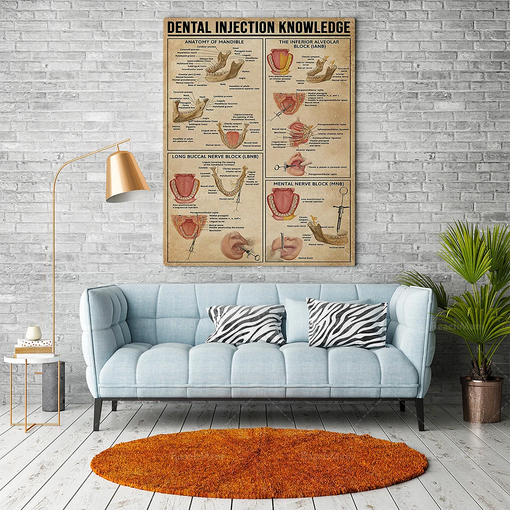 Dentist poster, dental injection knowledge, teeth and gum protection wall artist home decoration poster, dentist gift, unique gi