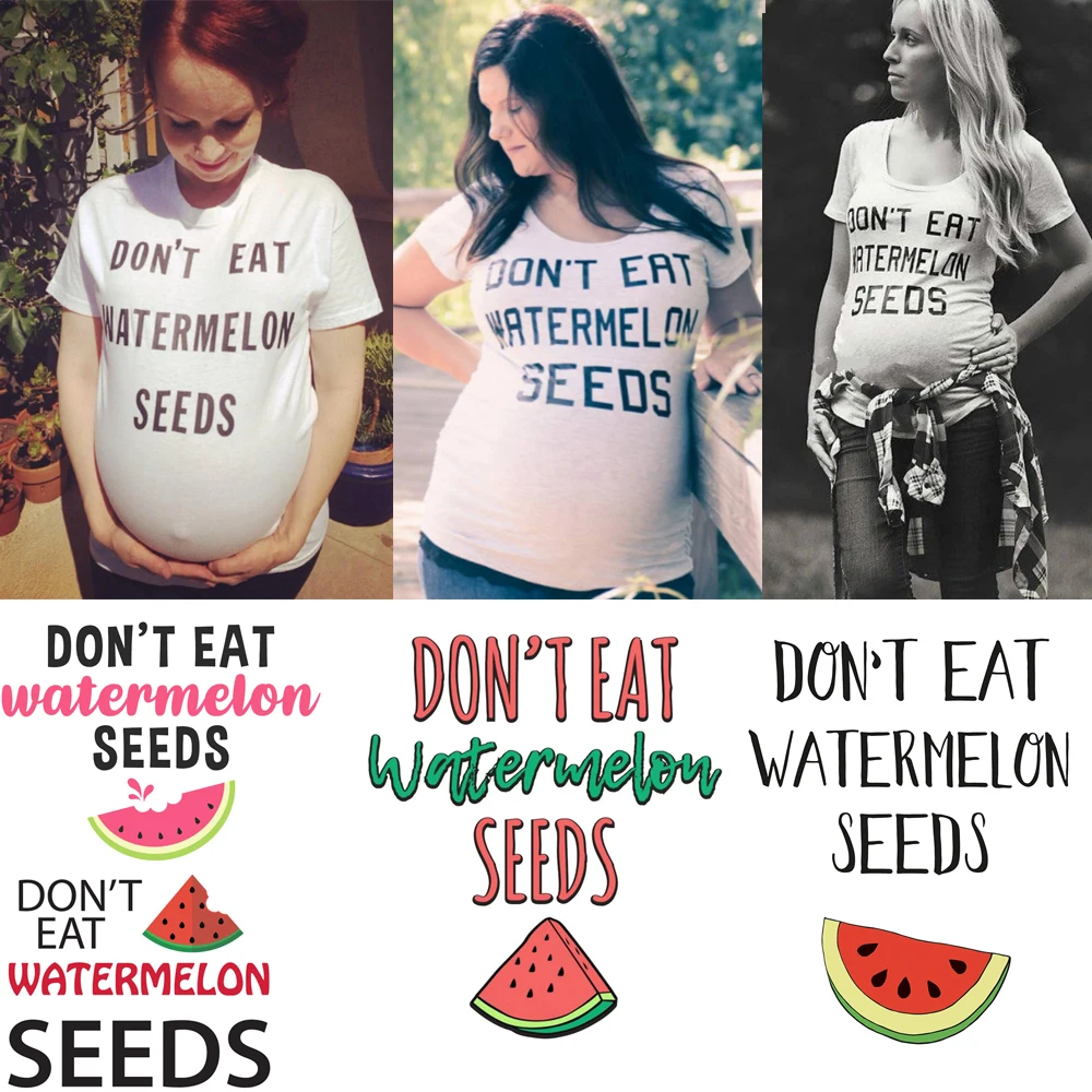 

Letter Don't Eat Watermelon Seeds Print Maternity Clothing Top Tee Women Pregnancy Short Sleeve T Shirt for Pregnant Gray Tshirt