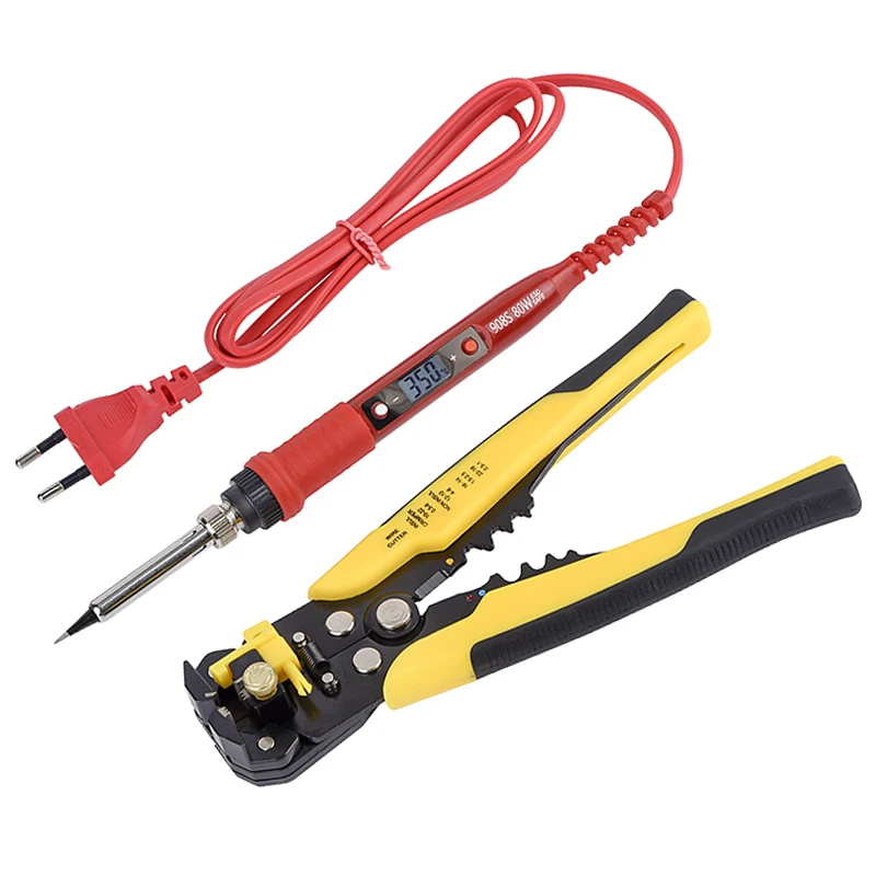 JCD Soldering Iron Kit With Wire Stripper 80W 220V110V Adjustable Temperature Wire Cutter for Electrician Multitools Pliers 908S