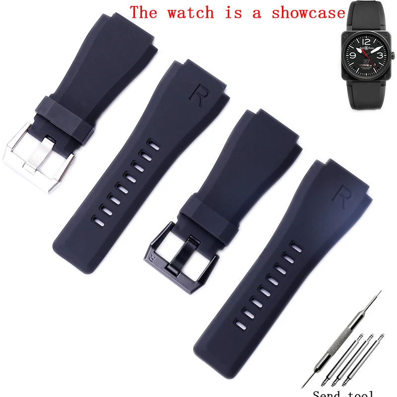 Men\'s and women\'s rubber watches with pin buckle suitable for Bell Ross BR01 34*24mm waterproof silicone sports strap