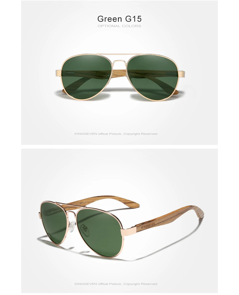 KINGSEVEN Hohe Qualität Holz Legierung Rahmen Sonnenbrille Für Männer Frauen UV400 Gläser HD Polarisierte Linse Brillen Fahren Angeln gafas – Detail 10