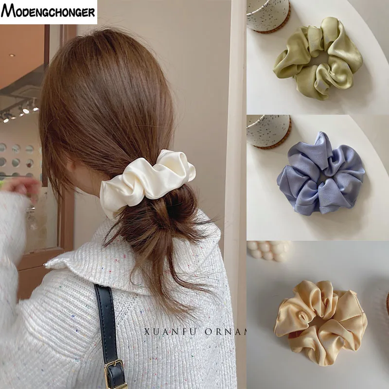 Solid Color Scrunchies Polyester Material Women Big Hair Ties Elastic Hair Bands Gir Ponytail Holder Headwear Hair Accessories