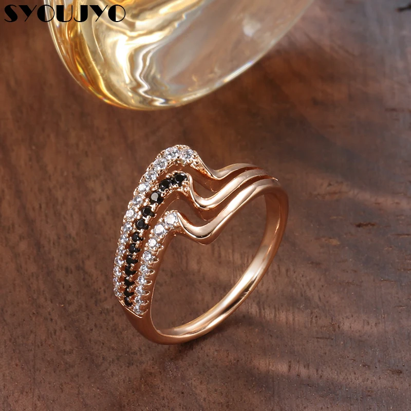 2021 Trend Niche Designer Works 585 Rose Gold Rings For Women Three Rows Natural Zircon Common Setting Luxury Rings Gift