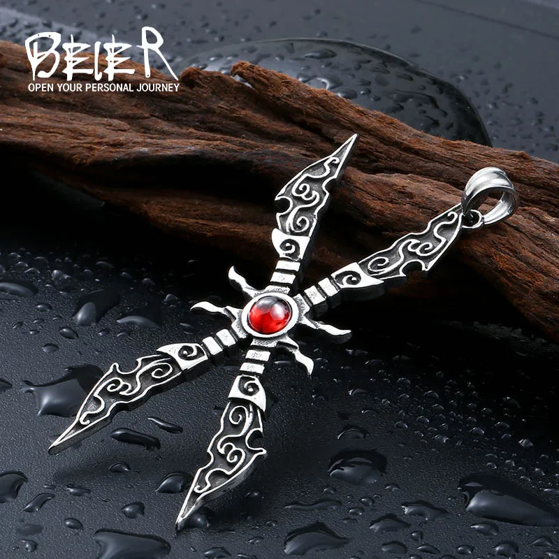 Beier Stainless Steel Punk game style LOL Irelia's weapon Pendant Chain Necklace men Jewelry LLBP8-212P