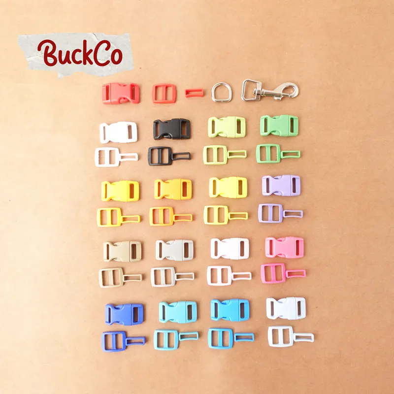 

100pcs/lot (plastic buckle+Tri-Glid+square keeper+D ring+metal dog clasp)15mm 20mm 25mm DIY dog collar part 17 kinds