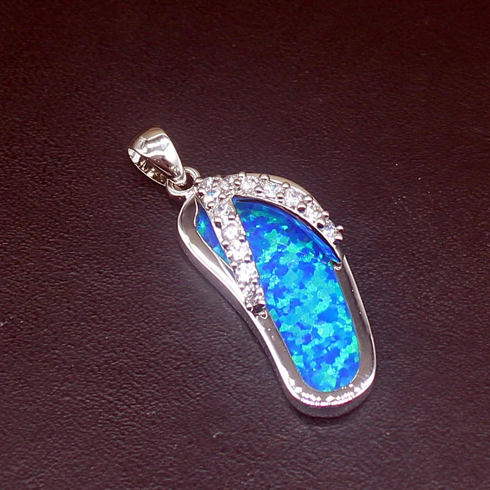 Gemstonefactory Jewelry Big Promotion 925 Silver Blue Opal Slippers Shape Women Ladies Gifts Necklace Pendant 20214522