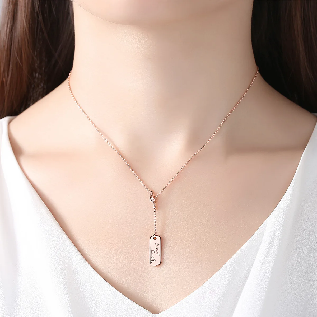 PAG-MAG Fashion Women's Necklace S925 Sterling Silver Nameplate GOODLUCK Rose Gold Tag Letter Pendant