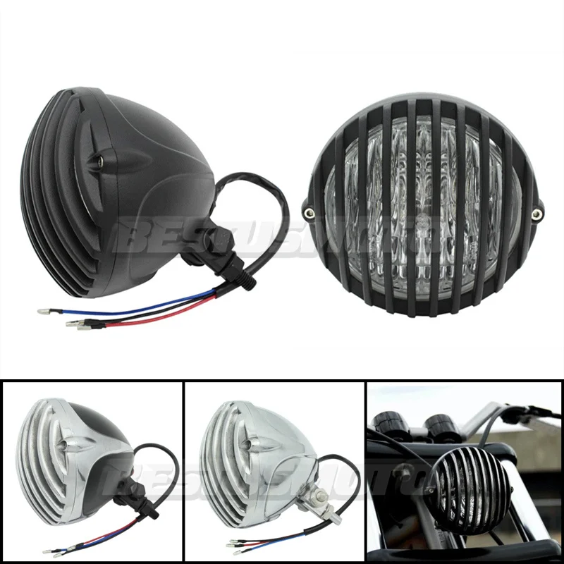 Motorcycle Universal Iron Metal Round Headlight Turn Signal Light Head Lamp For Harley Honda Yamaha Kawasaki Cafe Racer Bobber