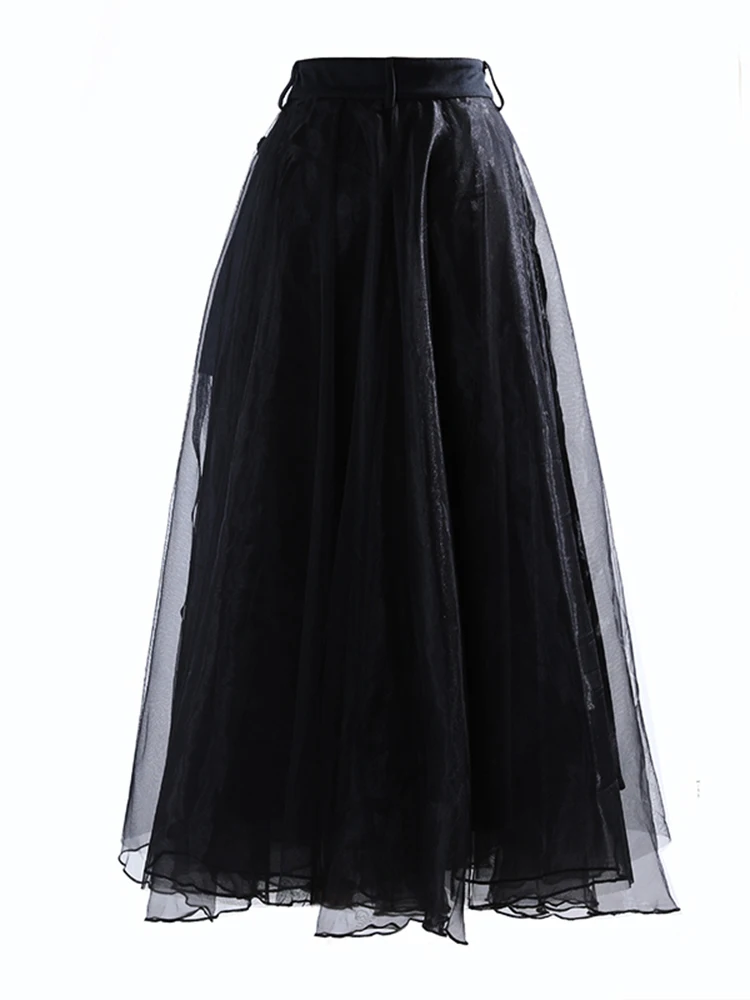 Picture 4: TWOTWINSTYLE Patchwork Mesh Slim Colorblock Temperament Skirt Female Gathered Waist Minimalist Skirts For Women Autumn 2022 New