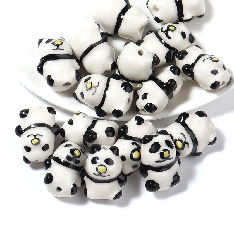 10pcs/Lot Handpainted Panda Shape Ceramic Beads Ppattern On Beads For Jewelry Making Bracelet Handmade Necklace Diy Accessories