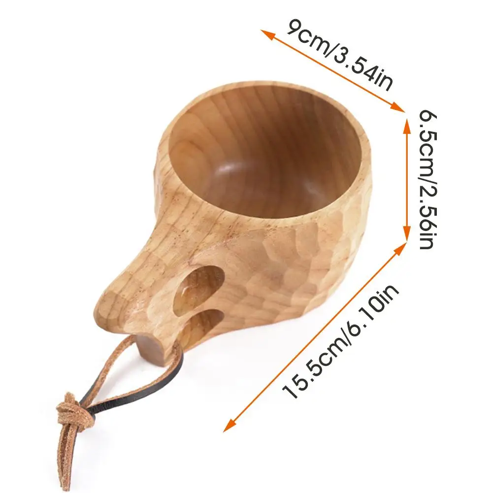 Nordic Style Portable Natural Rubber Wooden Cup With Lanyard Coffee Mug Milk Cup 200 Ml For Camping Hiking Survival Campfire