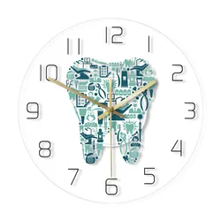 Dentistry Tooth Wall Clock Dental Care Symbols Acrylic Hanging Clock Quiet Movement Wall Watch Dental Department Decor Wall Sign
