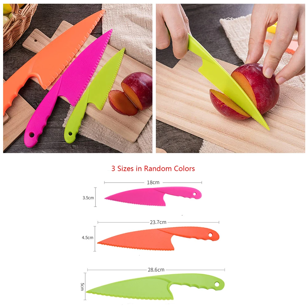 Colorful Children\'s Safe Cooking Knife Chef Nylon Knives Fruit Bread Cake Salad Lettuce Knifies  Plastic Kitchen Tools Set 2022