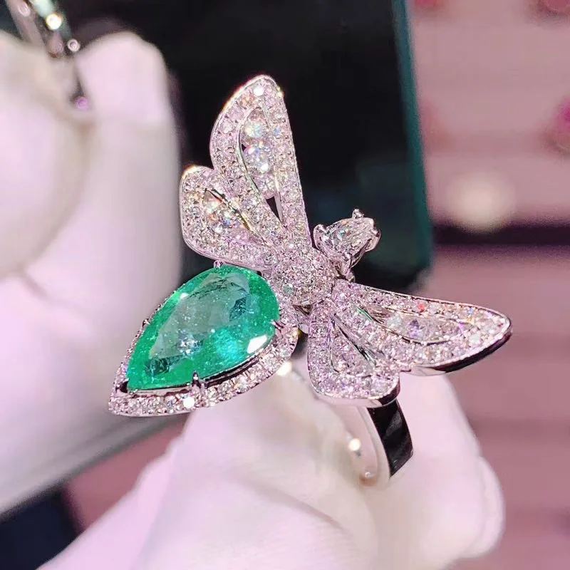 S925 Sterling Silver Color Big Bling Zircon Stone Dragonfly Rings for Women Wedding Engagement Fashion Jewelry gift - Image 2
