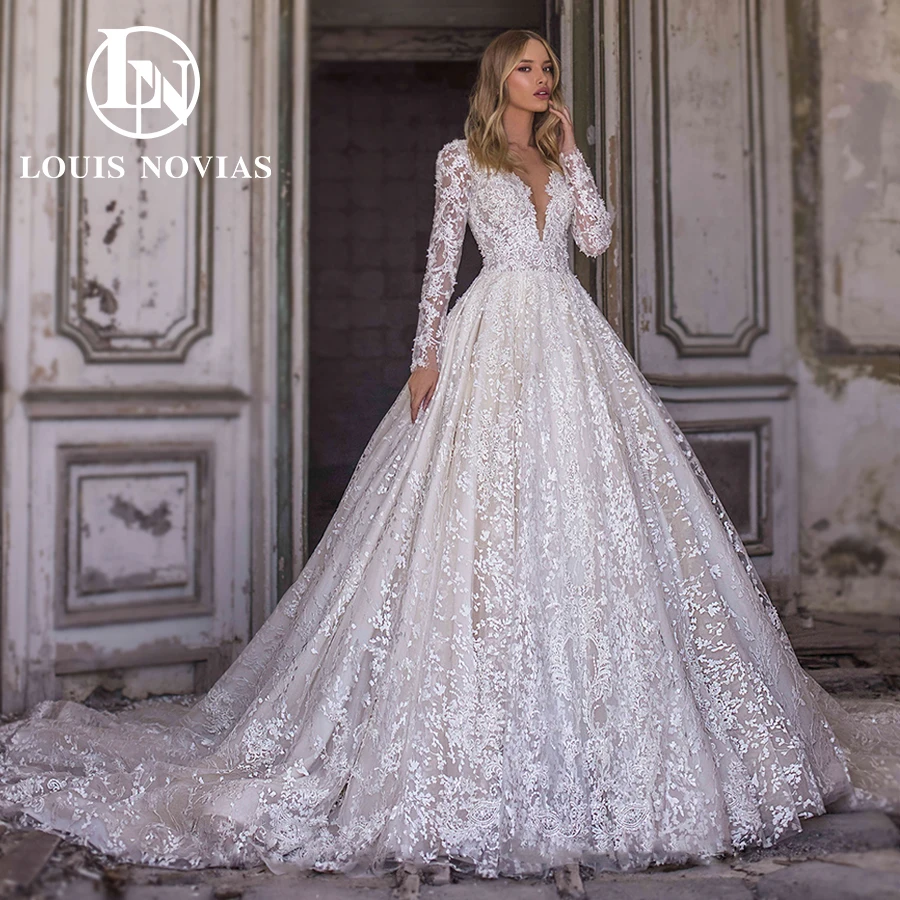 LOUIS NOVIAS-Vestidos De Novia De lujo para mujer, traje De encaje De manga larga con cuentas bordadas, De princesa, 2023